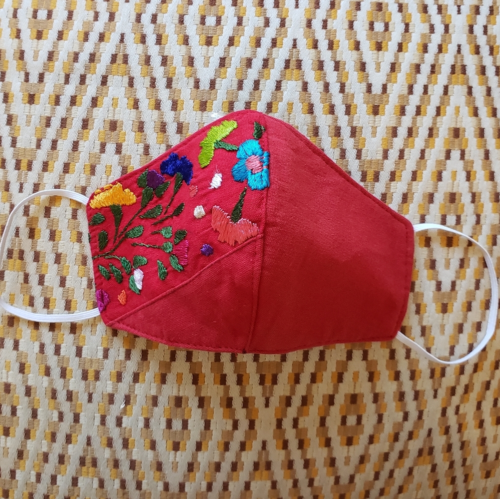 Red Otomi Embroidered Mexican Mask from San Miguel de Allende
